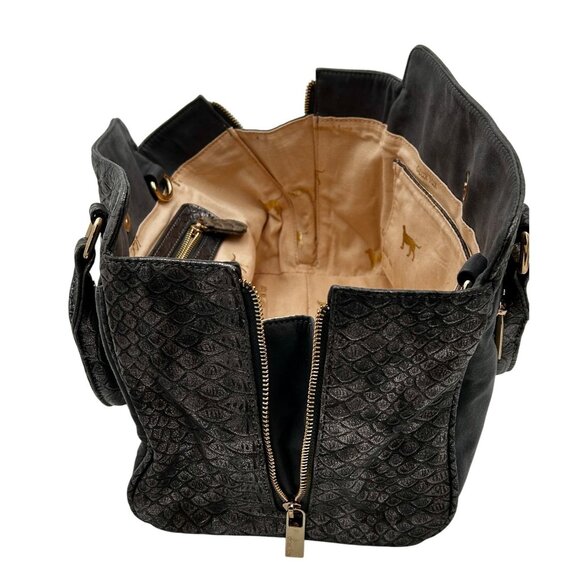 Deux Lux Satchel Tote Women Gray Faux Leather Croc Embossed Metallic Chain Strap - Picture 10 of 12